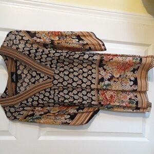 Angie boho gorgeous floral semi-sheer stripe tunic top tie back bell sleeve sz S
